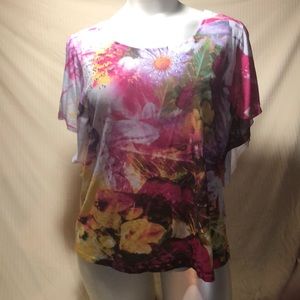 Playful Seven7 flutter sleeve top w/ crochet back